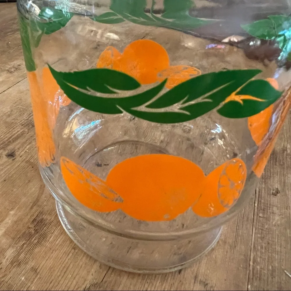 Orange Juice Glass Pitcher VTG 70’s Carafe Kitchen Kitschy Collectible